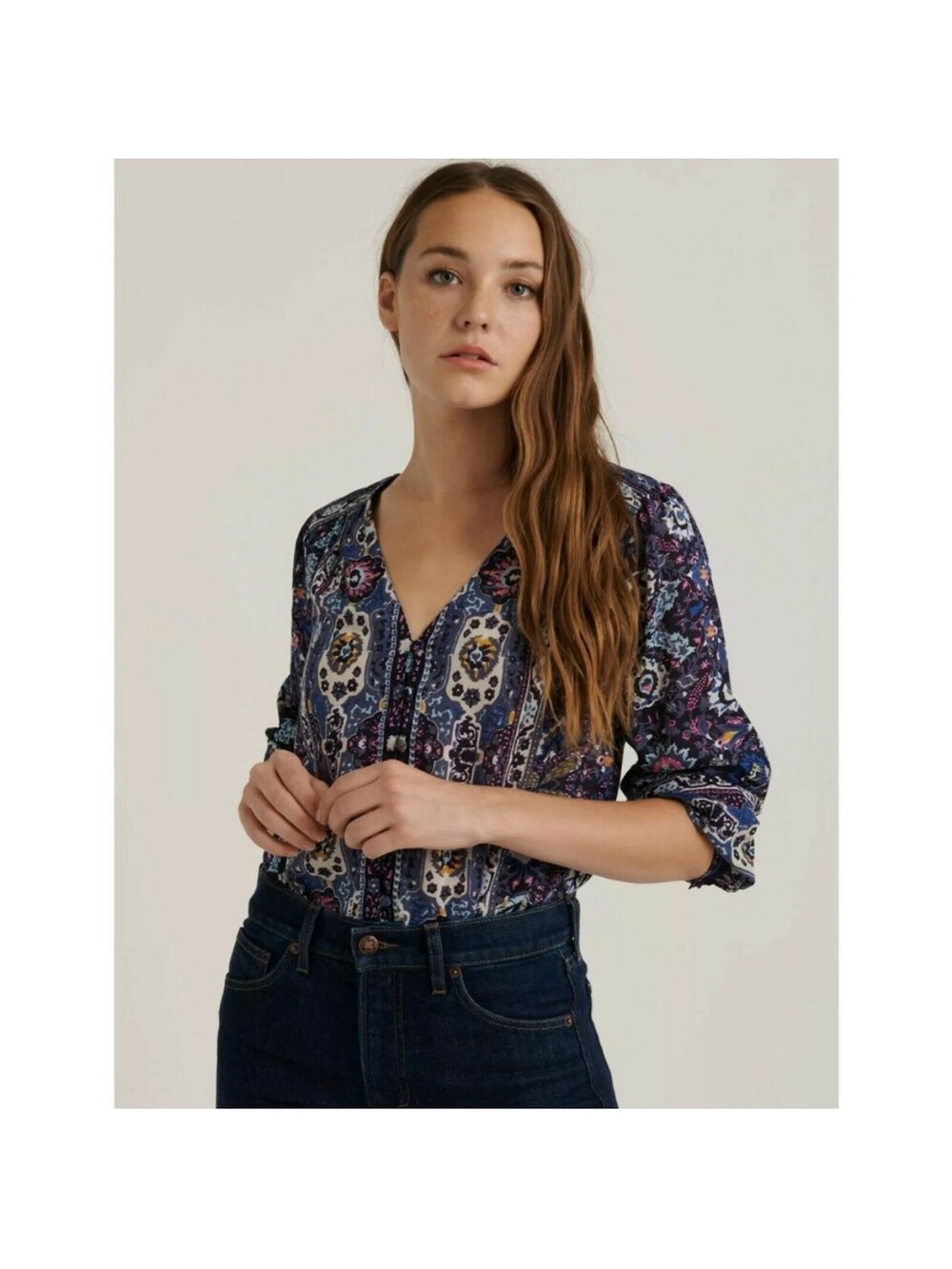 Lucky Brand Boho Floral Blouse Women’s M Long Sleeve Button Front